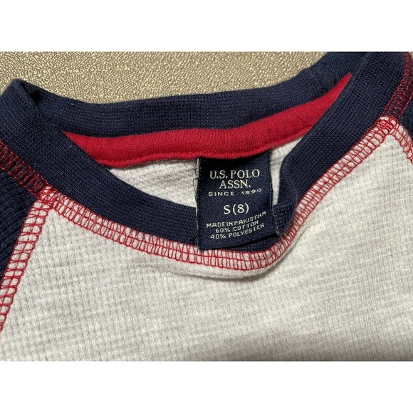 U.S. Polo Assn. Boys S Small (8) Thermal Shirt Grey W Navy Blue Long Sleeve Logo - Picture 3 of 4